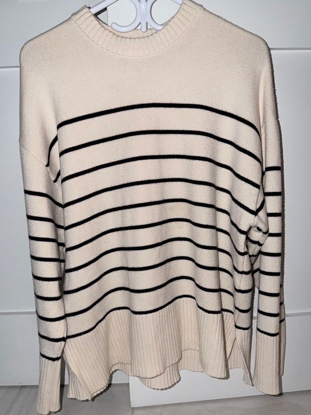 Zara-Women’s Cream Crewneck Sweater with Black Stripes